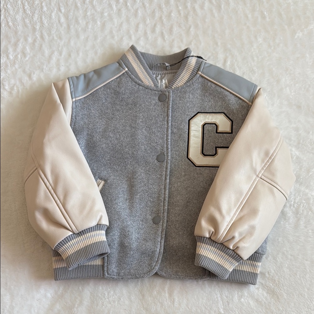 Zara Kids Varsity Jacket in Gray and Cream